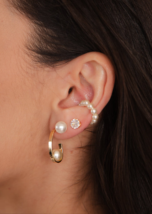 Trio de Brincos e Piercing Pérolas