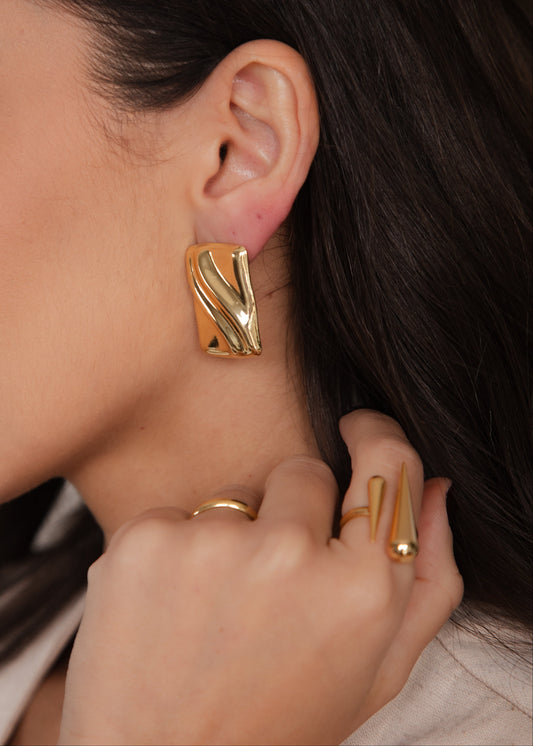 Conjunto Anel e Brinco Orgânico Dourado