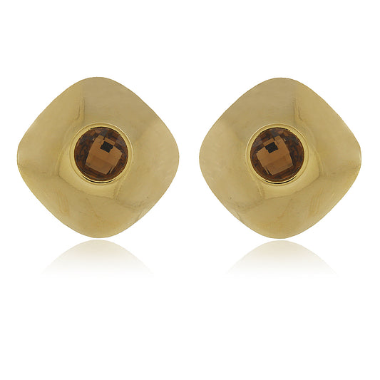 Brinco Quadrado com Pedra Âmbar Dourado