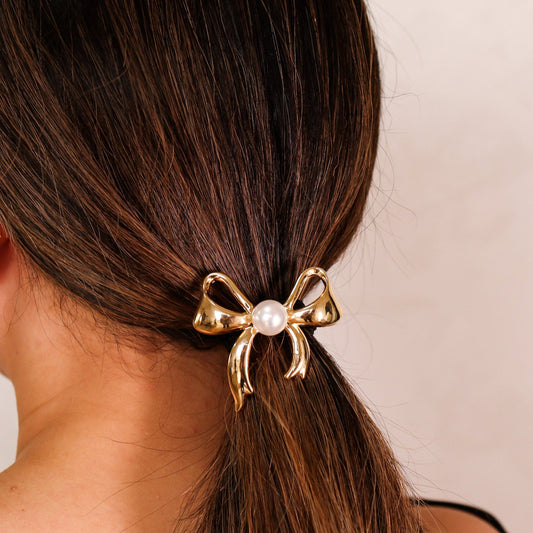 Amarrador de Cabelo Laço com Pérola Dourado