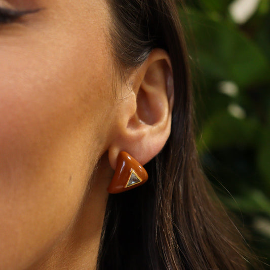 Brinco Triangular Colorido com Cristal do Centro Dourado