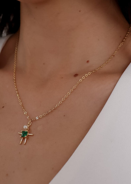Colar Liso com Pingente Menino/Menina Colorido e Pérola Dourado