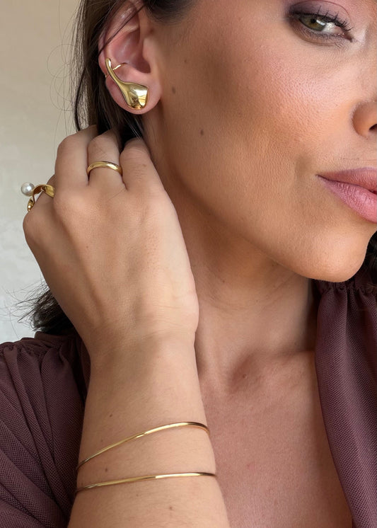 Conjunto Brinco Orgânico + Bracelete Fino