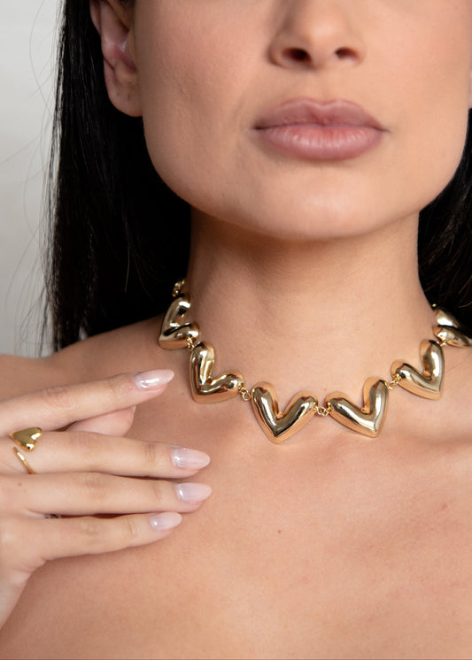 Conjunto de Colar e Anel de Corações