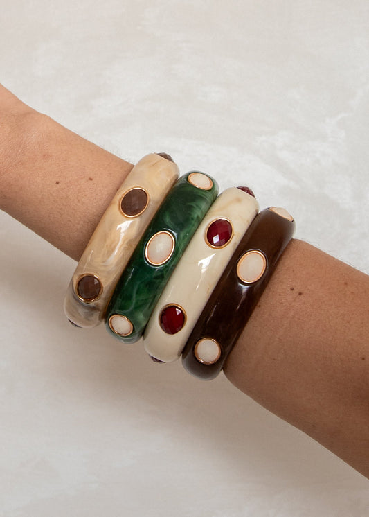 Pulseira Bracelete Resina Creme com Cristais