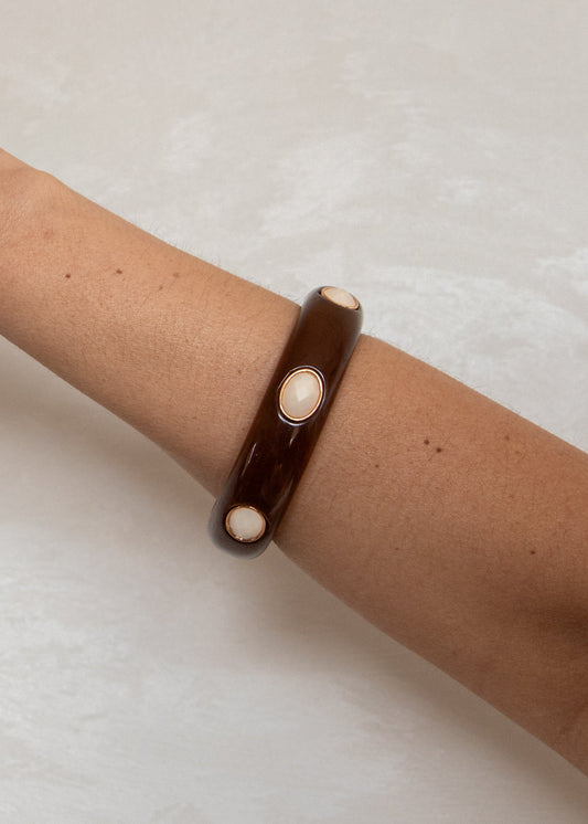 Pulseira Bracelete Resina Creme com Cristais