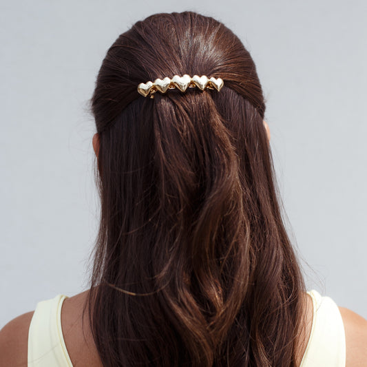 Grampo de Cabelo Corações Lisos Dourado