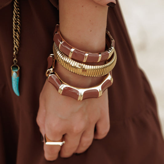 Pulseira Bracelete Esmaltada Colorida Ondas Dourado