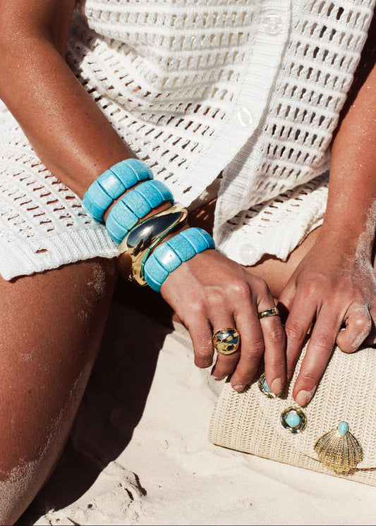 Kit Braceletes Dourado e Turquesa