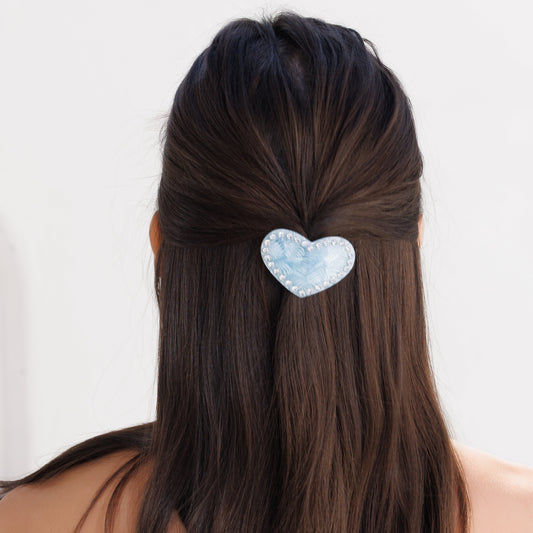 Amarrador de Cabelo Coração Azul Entorno Cravejado