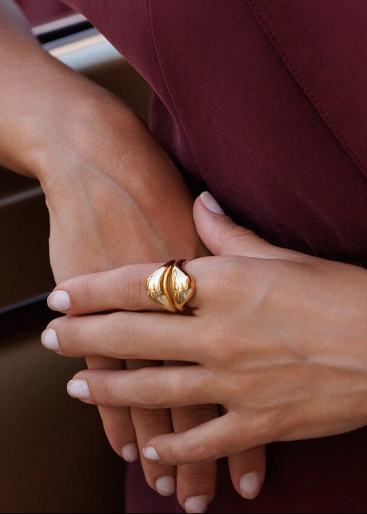 Anel Duplo Triangular Dourado