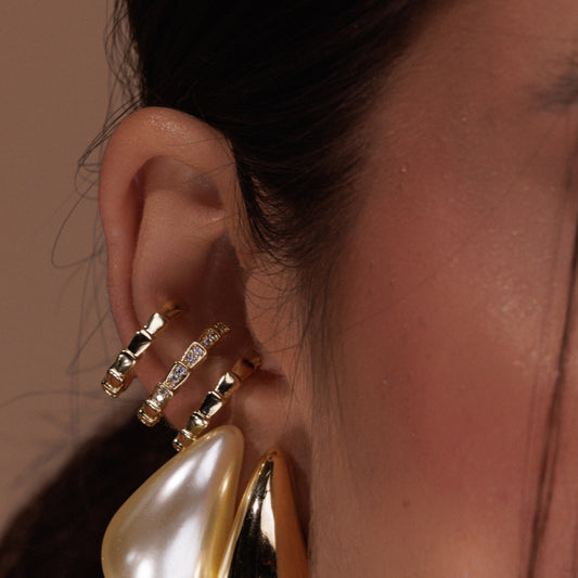 Piercing Triplo Escamas Detalhe Cravejado Dourado/Prateado