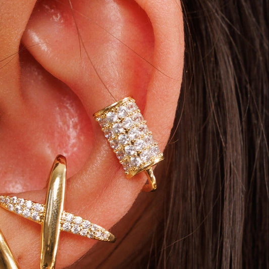 Piercing Retângulo Cravejado Dourado