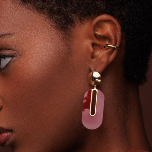 Brinco Pendurado Oval Colorido Alongado Dourado