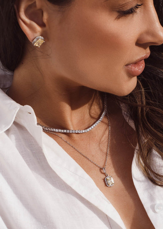 Conjunto Prateado com Zircônia Ice Cut