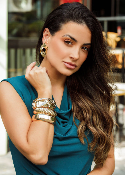 Brinco Geométrico Metal Dourado