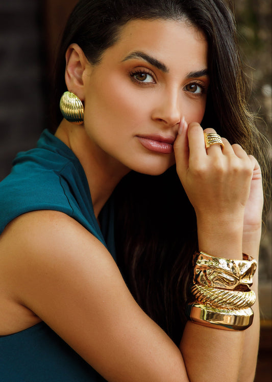 Brinco Botão Metal Texturizado