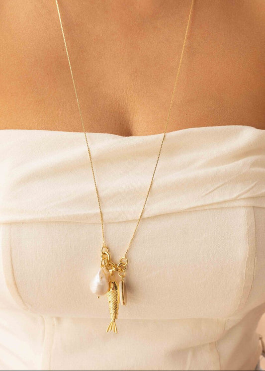 Colar Longo Madre Pérola e Sardinha