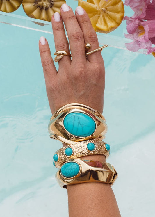 Bracelete Dourado com Pedras Turquesa