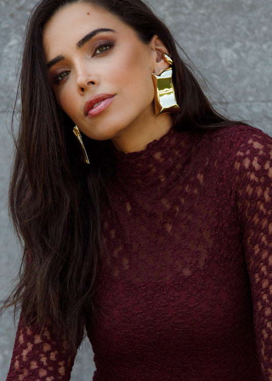 Brinco Metal Escultural Retangular