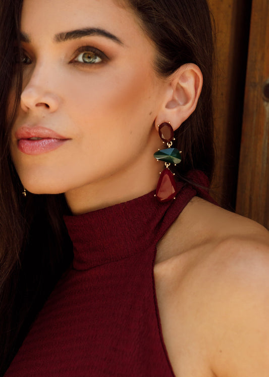 Brinco Resina Facetada Tripla