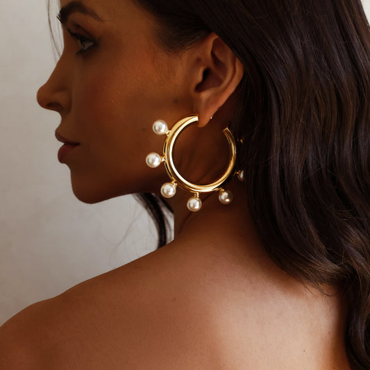 Brinco Argola Maxi com Pérola Dourado