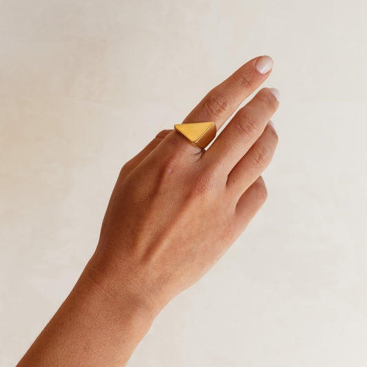 Anel Triângulo Liso Dourado