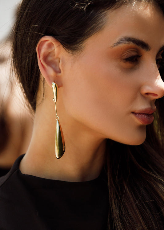 Brinco Longo Gota Metal Dourado