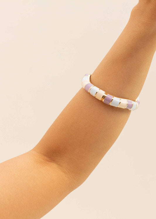 Pulseira Bracelete Ondas com Detalhes Coloridos Dourado