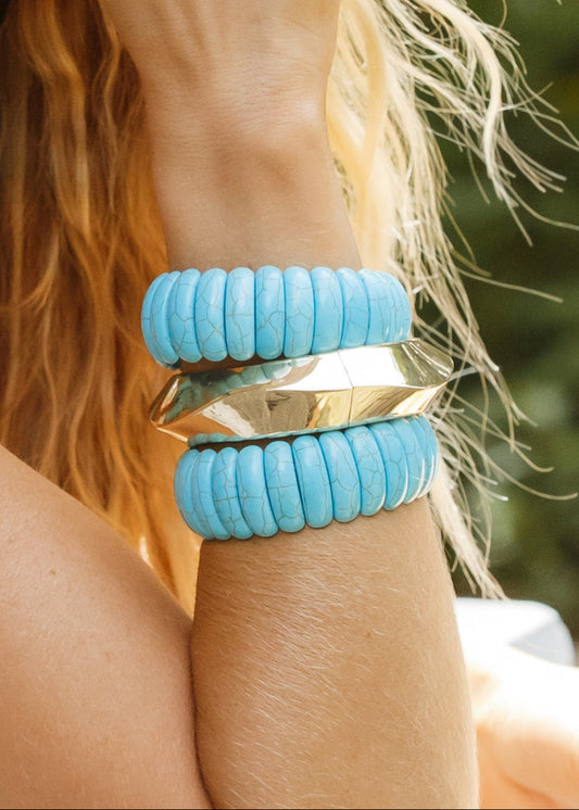 Pulseira Turquesa com Pedras Retangulares