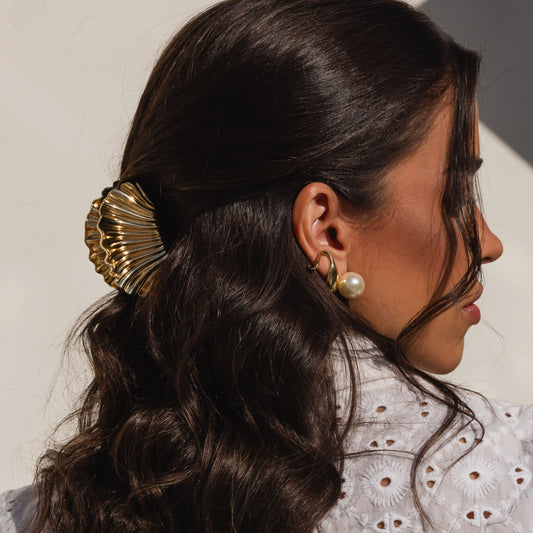 Piranha de Cabelo Concha Dourado/Prateado