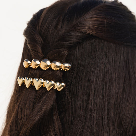 Grampo de Cabelo Corações Lisos Dourado