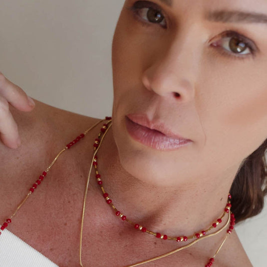 Colar Canutilhos Esferas e Cristais Coloridos Dourado