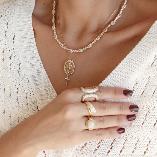 Anel Esfera Cravejada Cristal Dourado