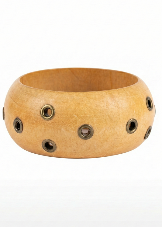 Bracelete Madeira com Apliques Metálicos