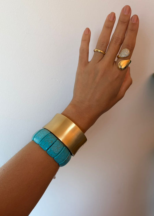 Kit Braceletes Dourado e Turquesa