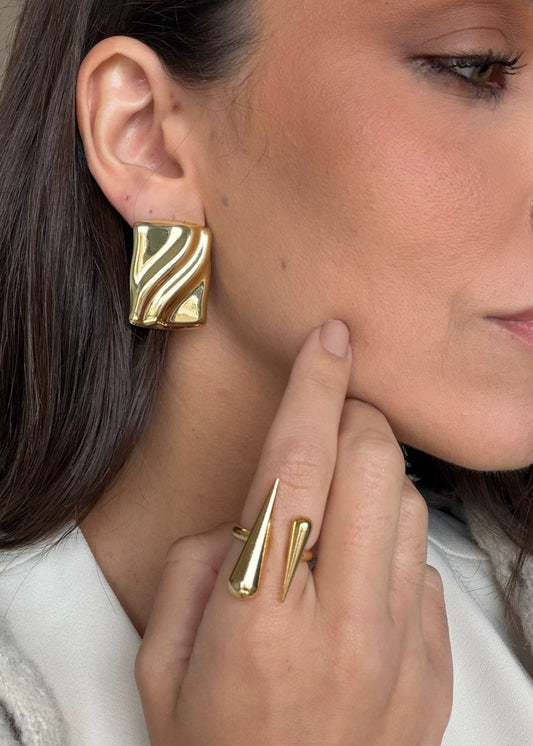 Conjunto Anel e Brinco Orgânico Dourado