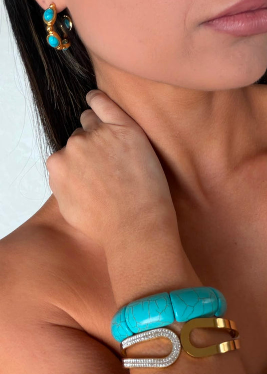 Conjunto Dourado com Turquesa e Zircônias