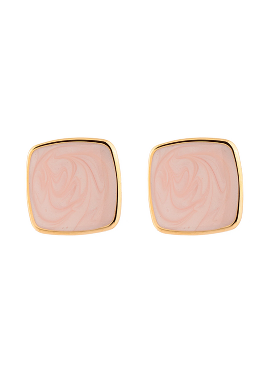 Brinco Quadrado com Resina Rosa Mescla/Nude Dourado