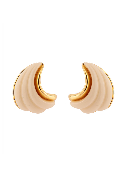 Brinco Meia Lua Ondas Creme/Rosa Dourado