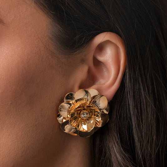Brinco Maxi Flor com Cristal Dourado