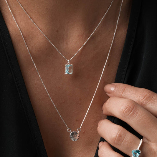 Colar Retângulo Cristal Prata 925