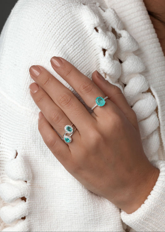 Anel Solitário Oval Turmalina Fusion Prata 925