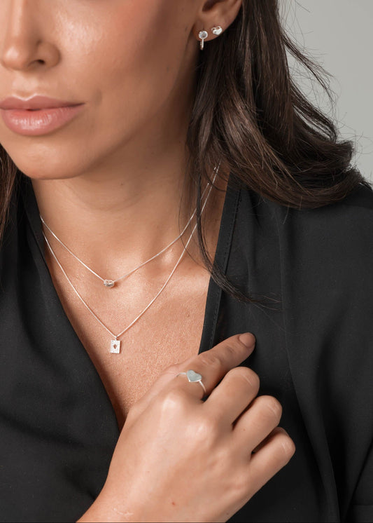 Conjunto Colar e Brinco Carta Espada Prata 925