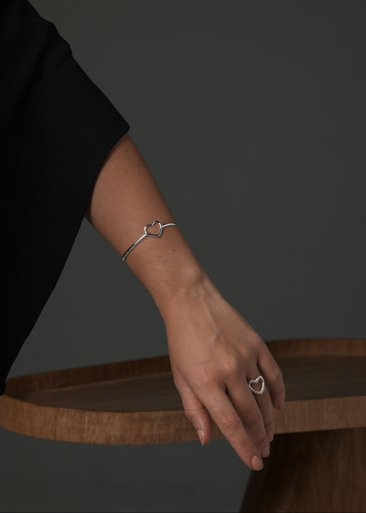 Bracelete Prata 925 Coração Vazado