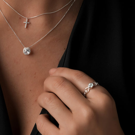 Anel Coração e Infinito com Zircônia Cristal Prata 925